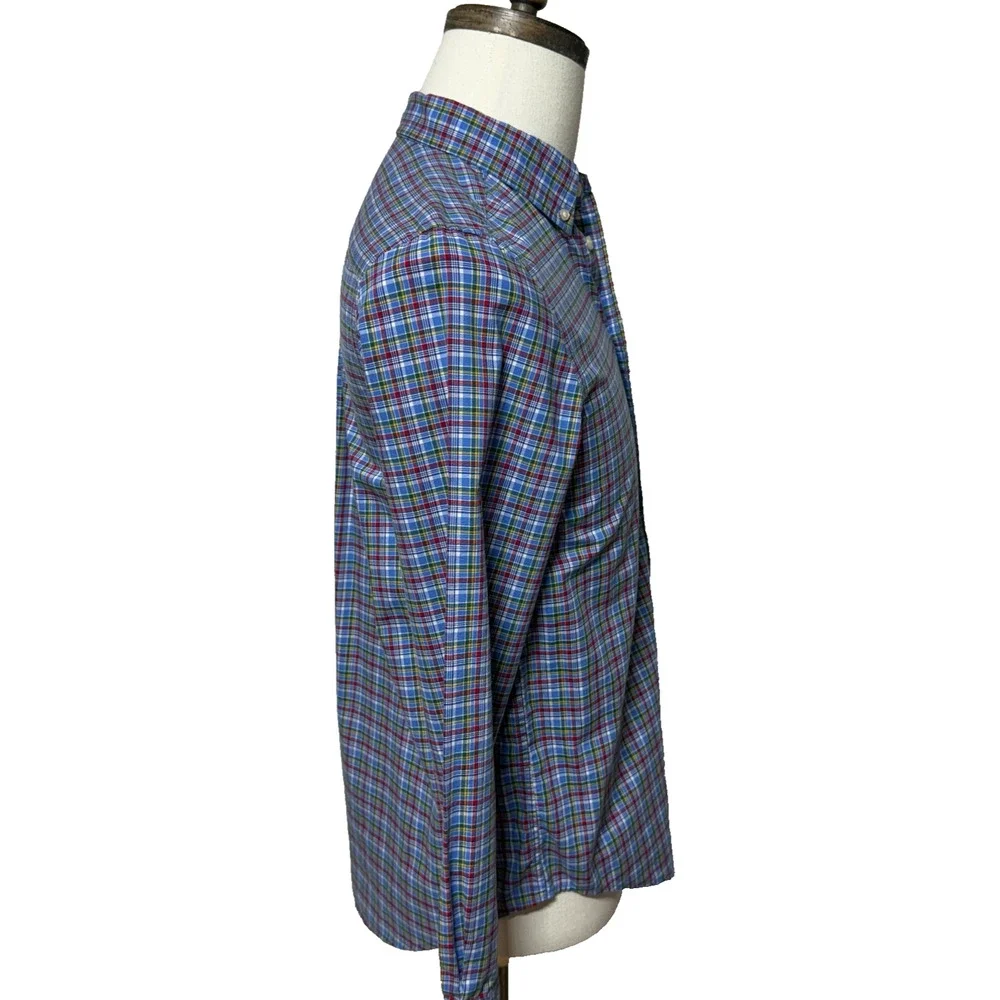 Ralph Lauren Shirt Boys Large 14-16 Blue Green Colorful Plaid Button Down Preppy